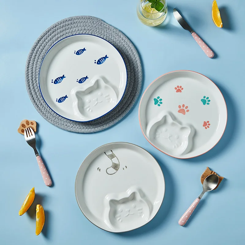 

Plate Compartment Tray Saucer Dish Breakfast Children's Dinner Plate French Fries Snack Plate Dumpling Plate with Vinegar Dish
