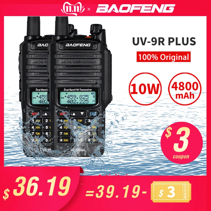 10 Вт Baofeng UV 9R Plus Walkie Talkie IP67 водонепроницаемый двухдиапазонный двухсторонний