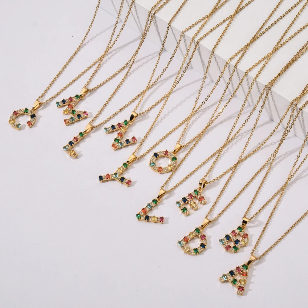 Роскошные красочные AAA циркон английская буква кулон ожерелья для женщин Золотой