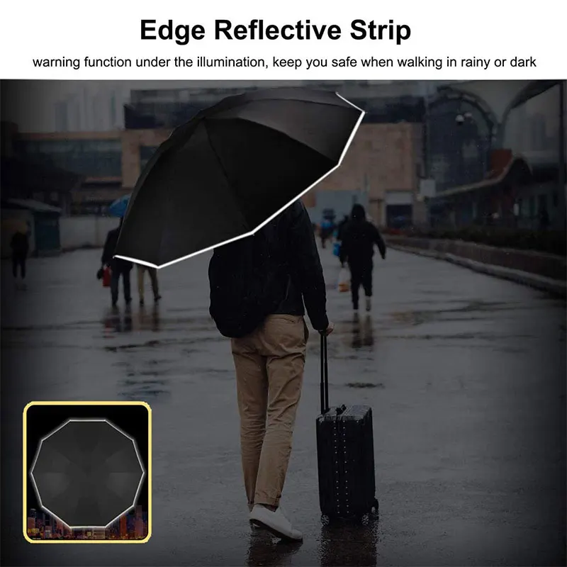 

Portable Windproof Reverse Automatic 3Folding Umbrella Rain For Men Women 10 Ribs Reflective Stripe Female Umbrella Male Parasol