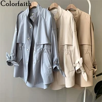 colorfaith new 2020 autumn winter womens cargo windbreaker drawstring vintage pockets outerwear oversize trench tops jk0241