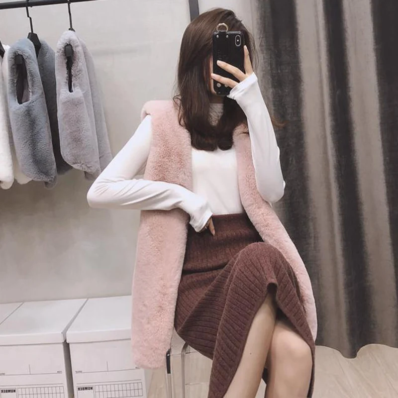 Жилет женский из искусственного меха мягкий меховой жилет без рукавов с