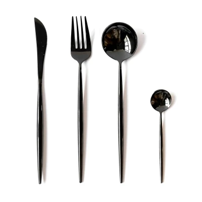 Black 4 pcs Розовые столовые приборы с позолотой набор 304 вилка из нержавеющей стали чайная ложка нож, ножевые изделия набор черный роскошный дом вечерние Западная кухонная посуда подарок - Цвет: Black 4 pcs