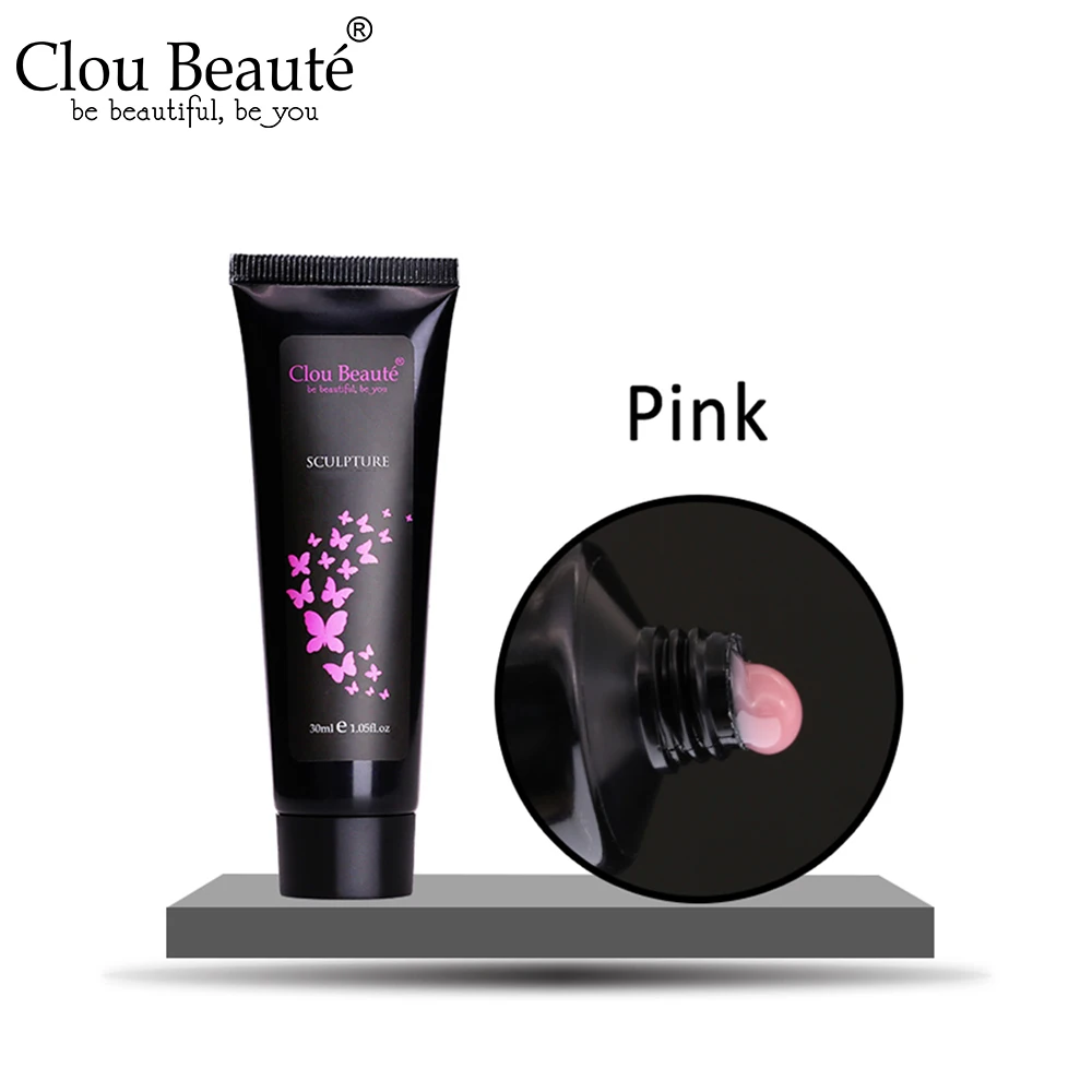 Clou Beaute 30 мл Гель лак для наращивания ногтей розовый белый прозрачный УФ быстрого