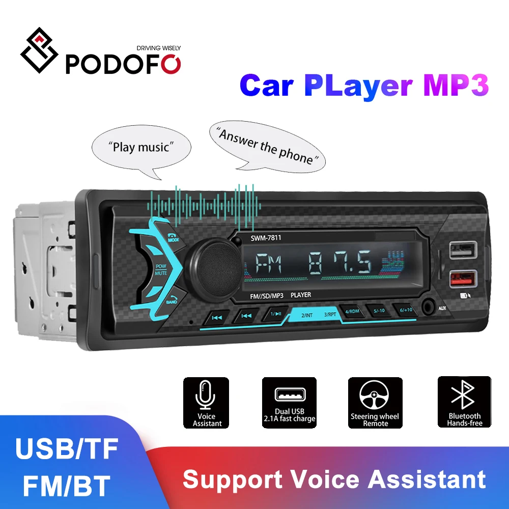 

Podofo 1DIN автомобиль радио Bluetooth стереофонический радиоприемник 1 din MP3-плееры USB/SD/AUX Авто Аудио для Volkswagen Nissan Hyundai Kia Toyota