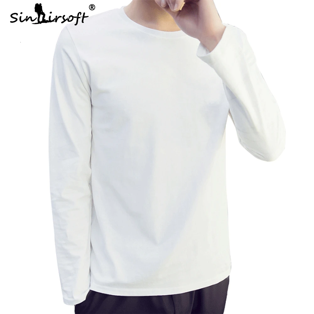 Новое поступление Мужская Однотонная футболка 4 основных цвета с длинным рукавом