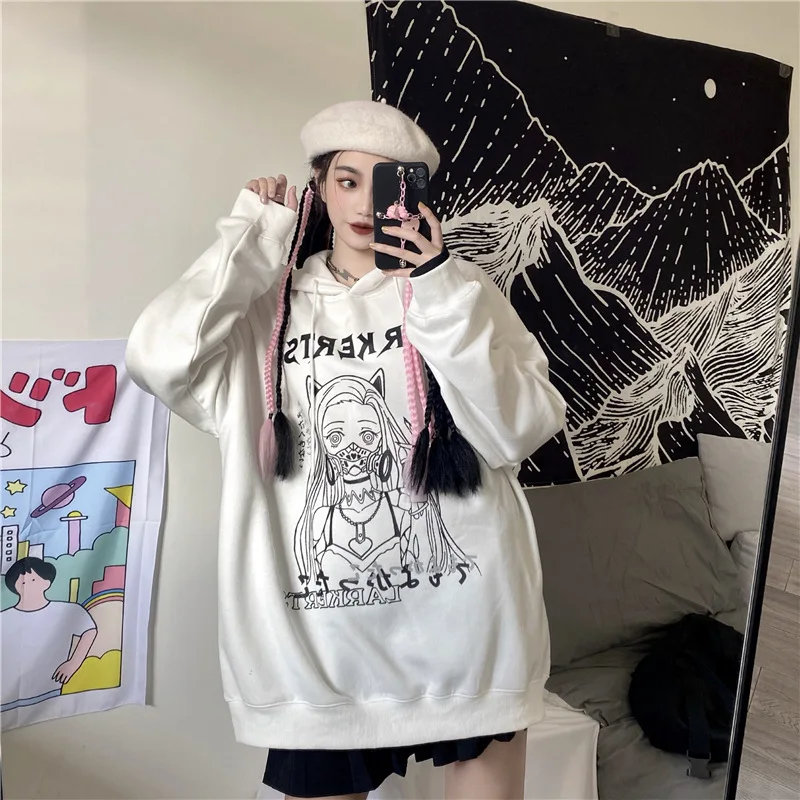 

2021 Kawaii spring new Korean ins sweet cool Harajuku dark girl print hooded sweater student trend Oversized hoodie
