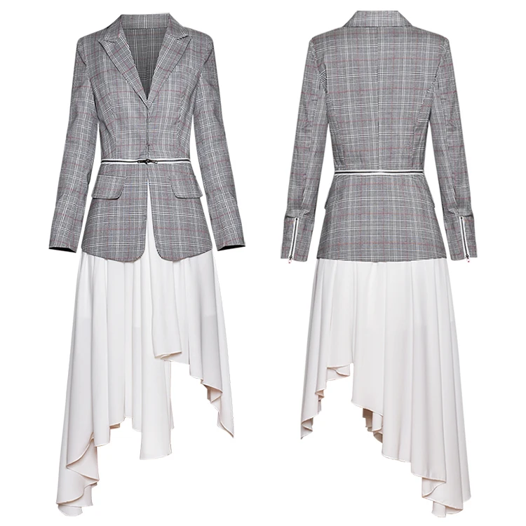 

Suits For Women 2020 Runway Designer High Quality 2 Piece Set Business Office Lady Plaid Zipper Suit Jacket Dress Female