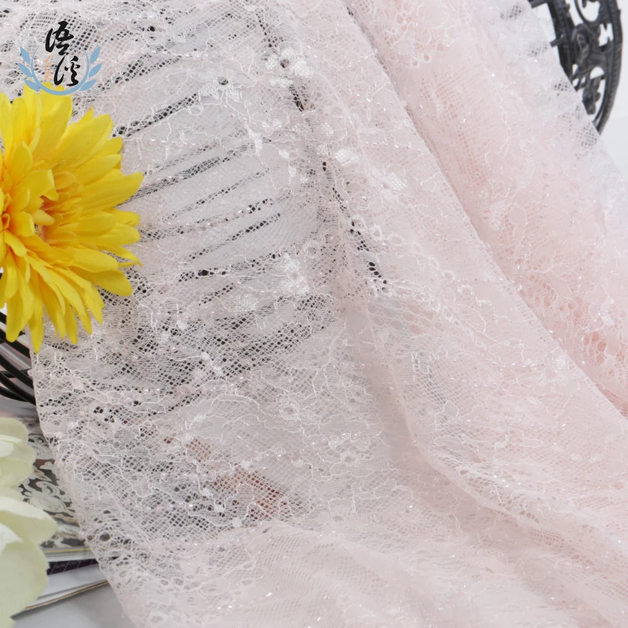 5 ярдов розовое платье Кружева гвоздь бисера бусины в виде риса Вышивка Ткань