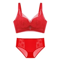 sexy lingerie padded bra set for women crystal bust ladies plus size new red black bra and panties large woman 2 piece push up