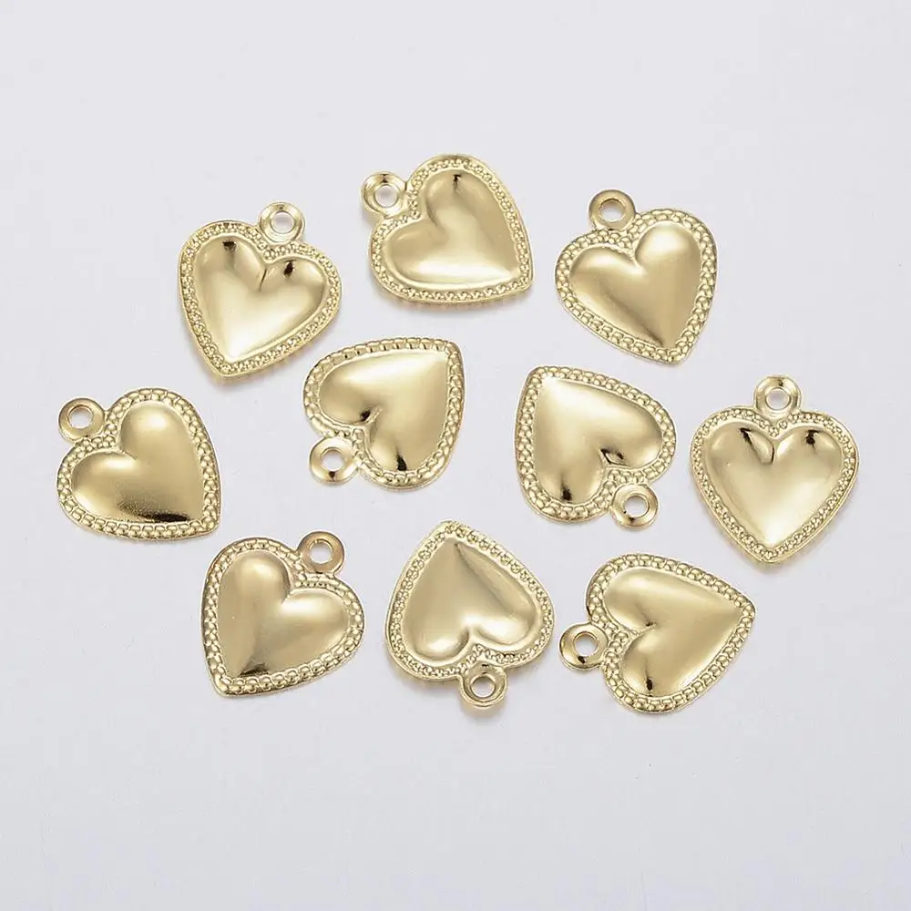

Golden Stainless Steel Mini Heart Charms For Jewelry Making 3D Metal Heart Charm Wholesale 100pcs