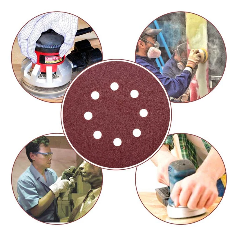 50 шт. 5 дюймов 125 мм круглая наждачная бумага восемь отверстий диск песочные листы