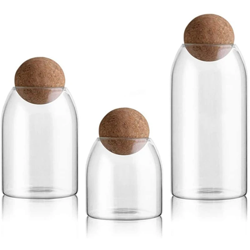 

3Pcs Glass Jars with Airtight Seal Ball Cork Lid Clear Cookie Jars Mason Jars Food Storage Canister for Tea Coffee Spice