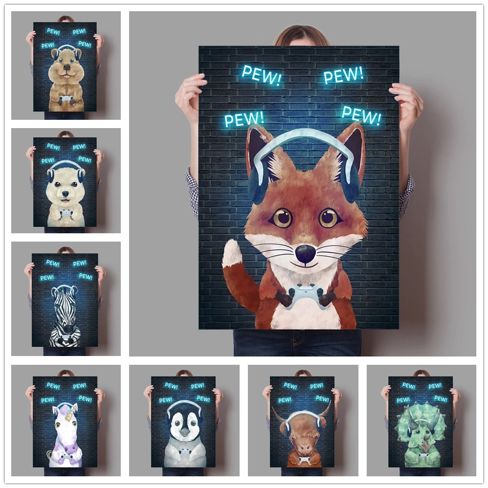 Животное лиса Пингвин неоновый постер корова зебра собака животное Картина на