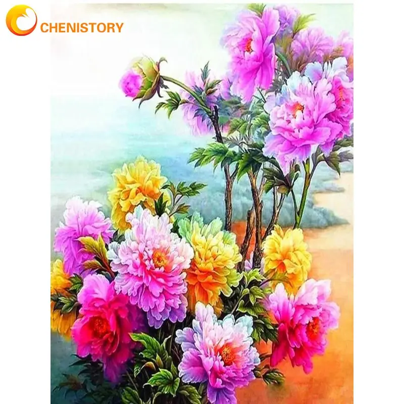 

CHENISTORY 5d Diamond Embroidery Peony Picture Of Rhinestone Diamond Painting Flowers Full Square Drill Diamond Mosaic Home Deco