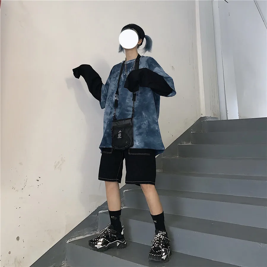 Harajuku уличная женская футболка с галстуком-красителем Корейская Tumblr Поддельные 2