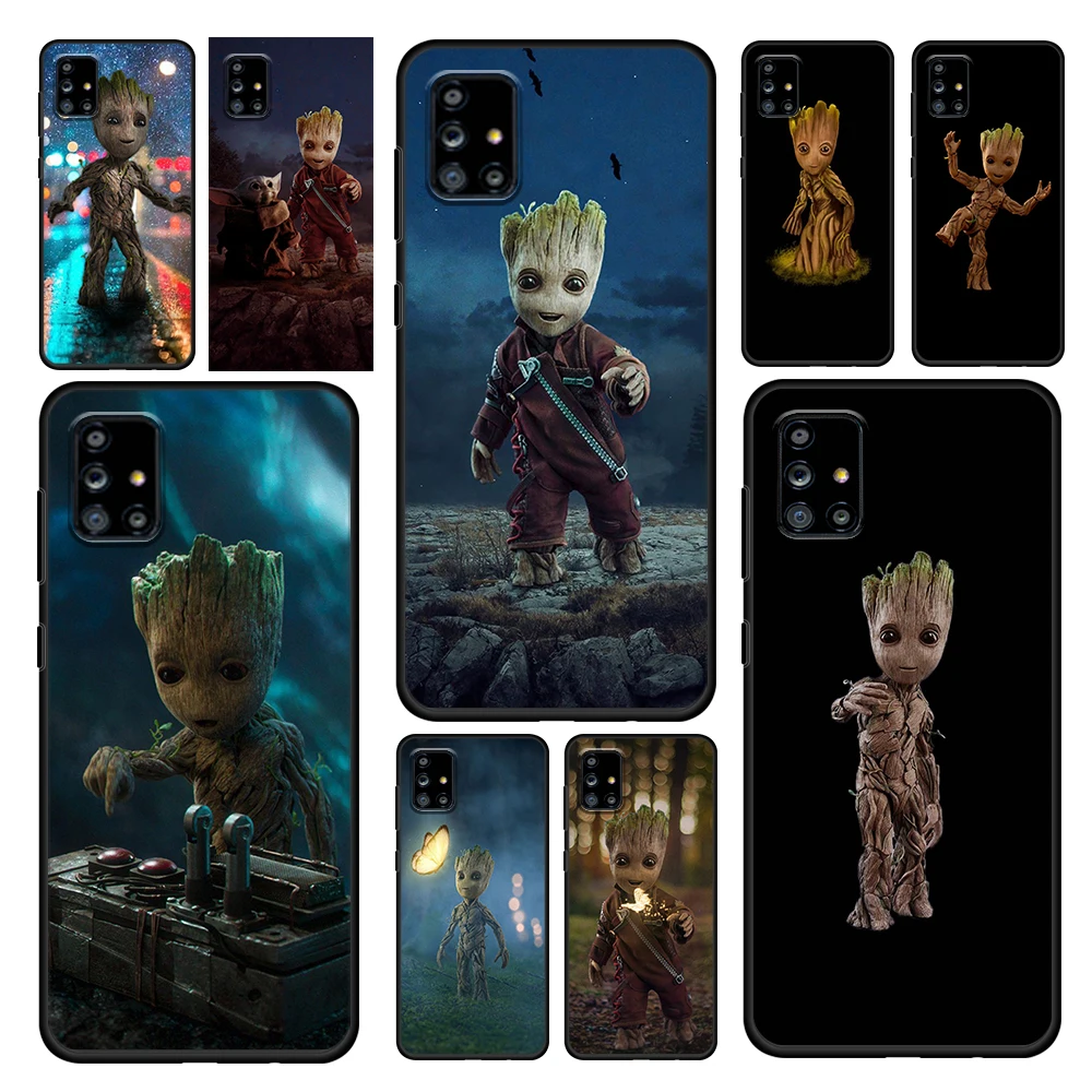 

Marvel Baby Groot For Samsung Galaxy A72 A52 A71 A51 A42 A02S A91 A81 A41 A31 A21 A01 Silicone Soft Black Phone Case