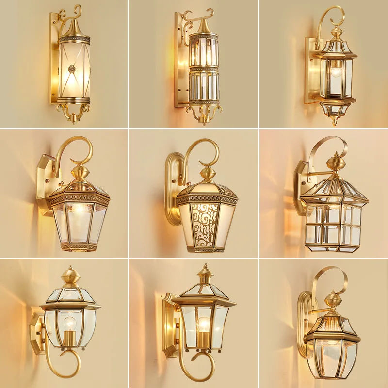 Европейский уличный настенный светильник из латуни Водонепроницаемый