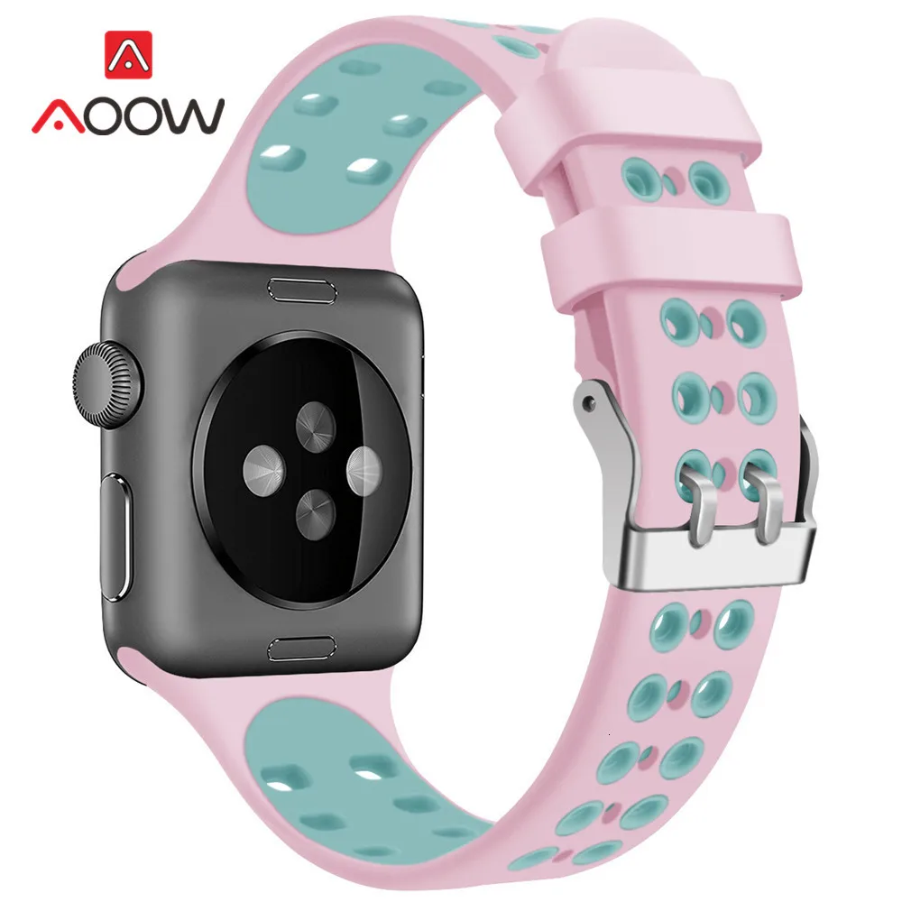 Силиконовый спортивный ремешок для часов Apple Watch 4 40 мм 44 мм 38 мм 42 мм с пряжкой дышащий браслет с отверстиями ремешок для iwatch 1 2 3
