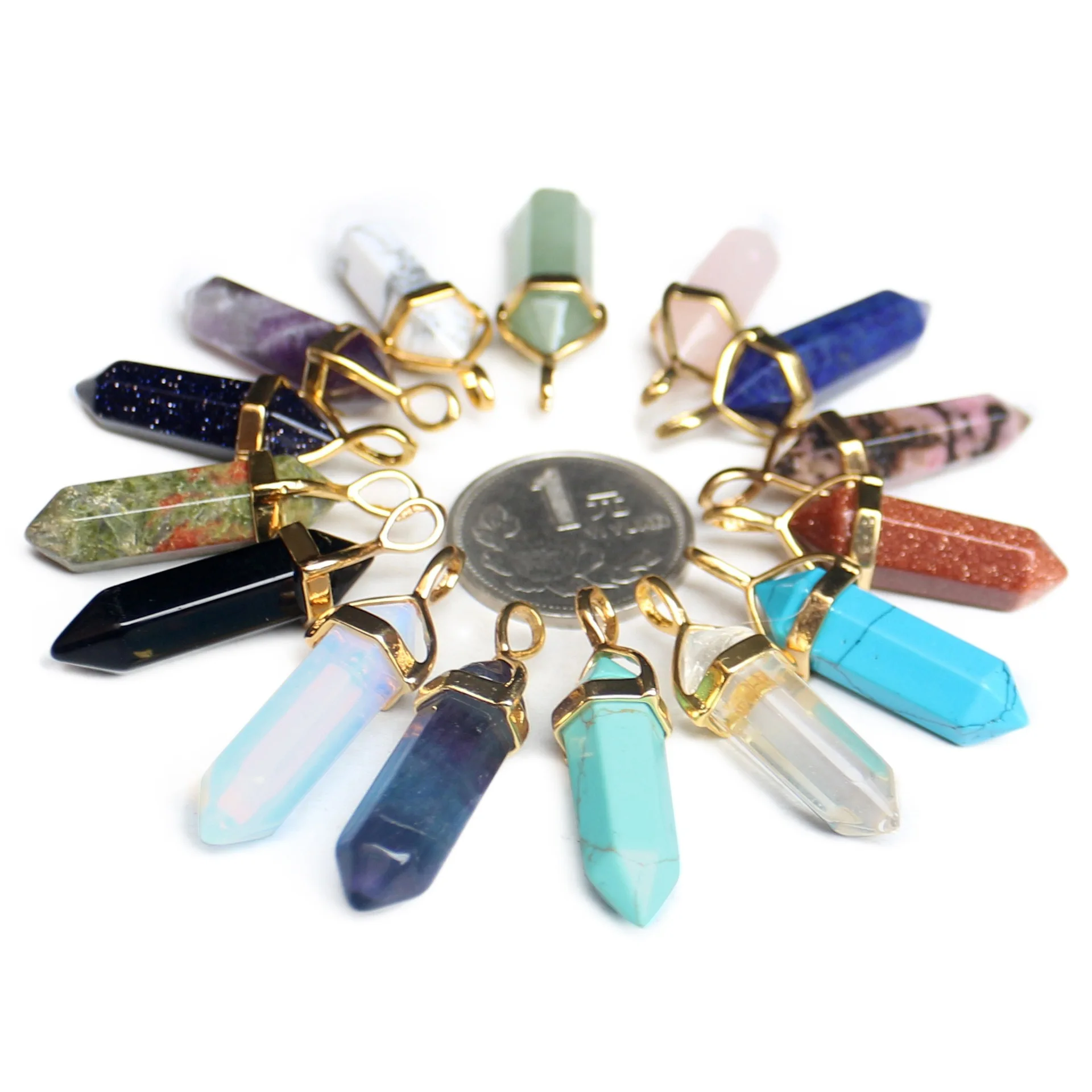 Подвески в виде шестиугольной колонны из натурального камня украшение Золотой