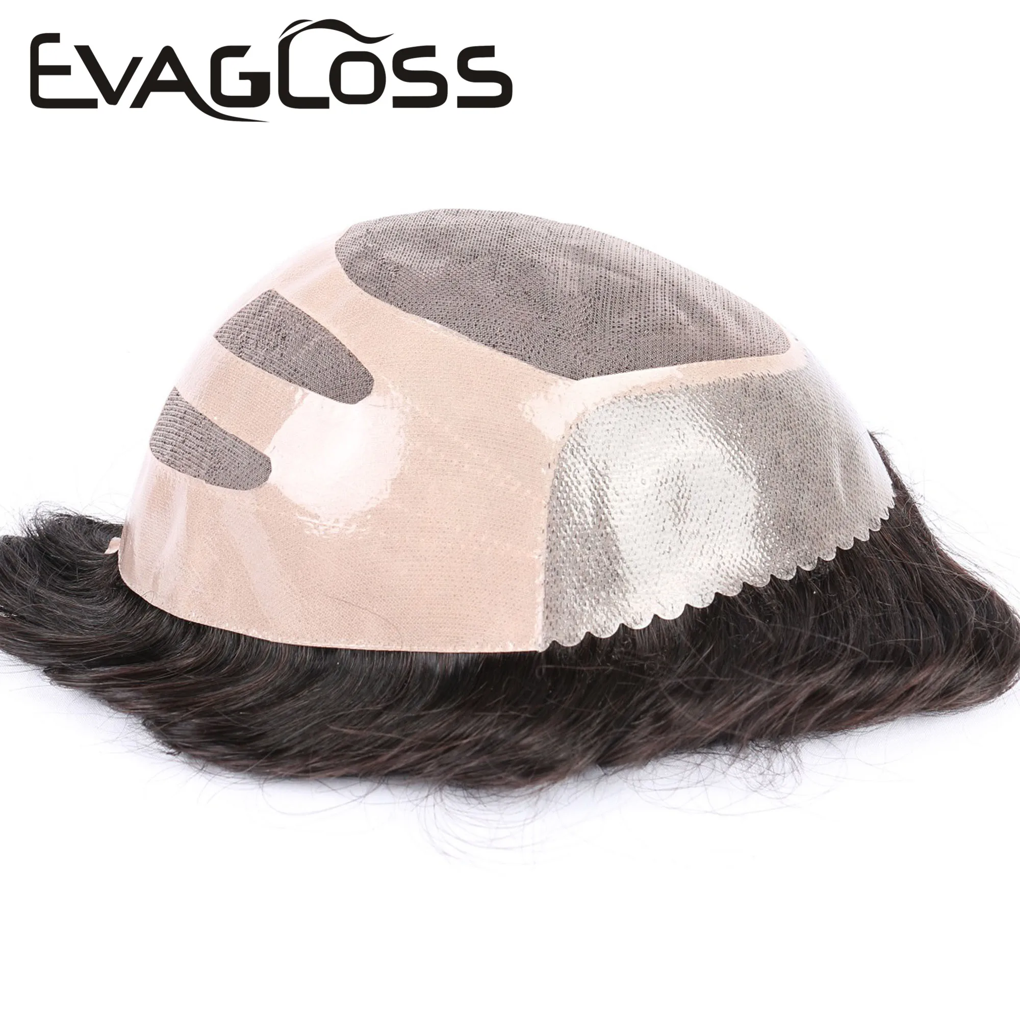 EVAGLOSS человеческие волосы для мужчин s Toupee тонкие моно с тонким PU мужские парики