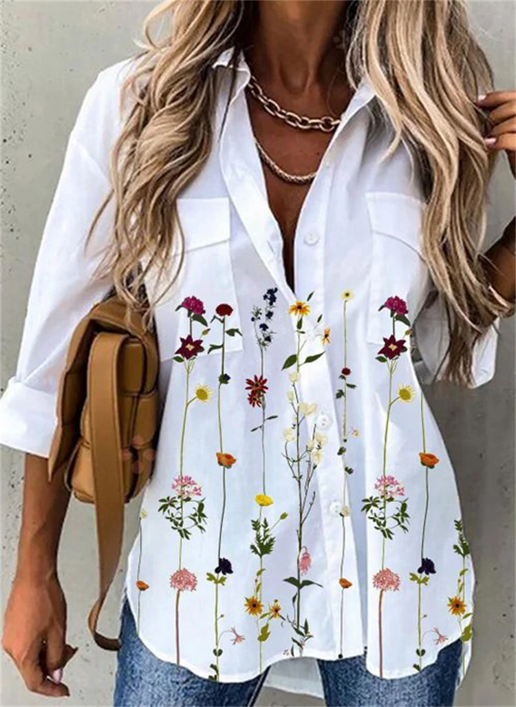 

2021 Fashion Long-sleeved Women Shirt Print Casual Plus Size Shirt Woman Elegant Blouse Woman