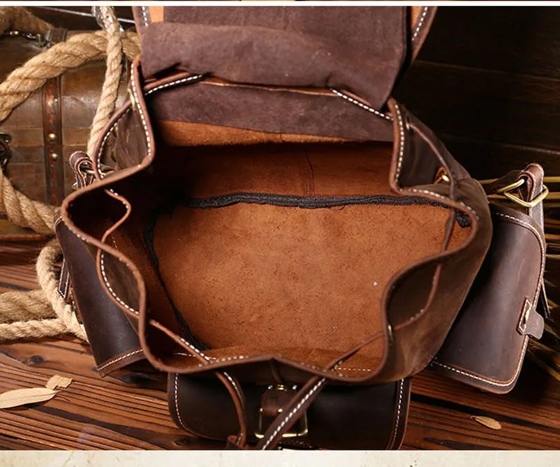 Мужской винтажный кожаный рюкзак crazy horse, унисекс, коровья кожа, 14 дюймов, рюкзак для ноутбука, женский, толстый, настоящая кожа, школьная сумка, повседневная сумка