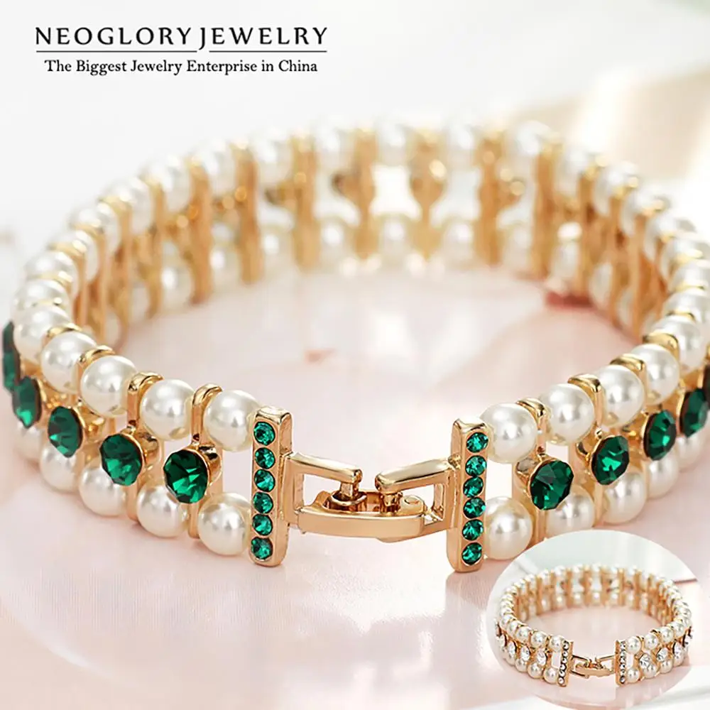 Neoglory модные стразы бусы из Искусственного Жемчуга Браслеты для женщин брендовые