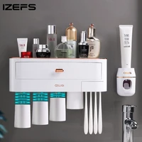 izefs magnetic toothbrush holder for restroom wall mounte toothpaste squeezer toilet storage shelf home bathroom accessories set