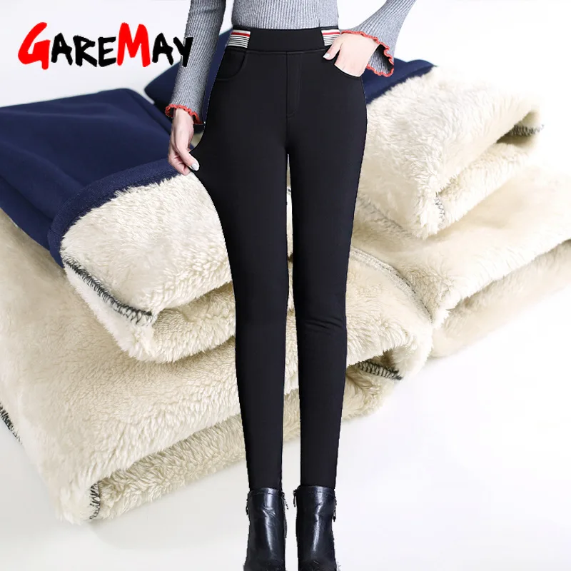 

winter warm pants for women high waisted black pants women's fleece wool trousers Casual Skinny Stretch Leggings Solid Female