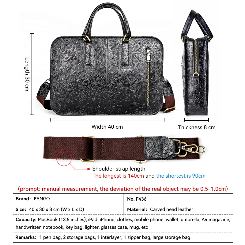 Fashion Cowskin Men's Business Bag Handmade Genuine Leather 13.5'' Laptop Male Briefcase Messenger For Document A4