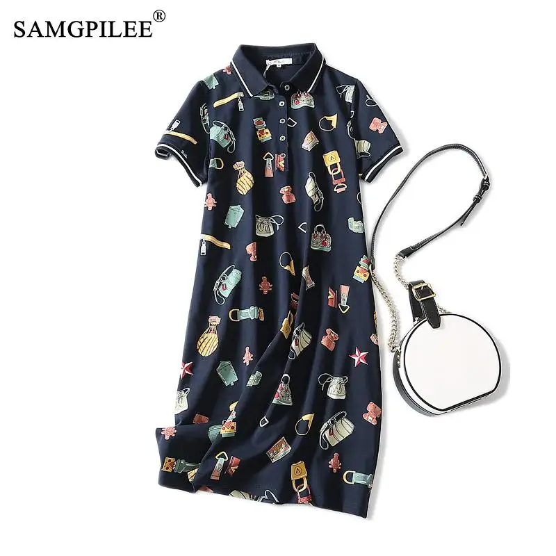 

Женское летнее платье с отложным воротником и принтом, до колена