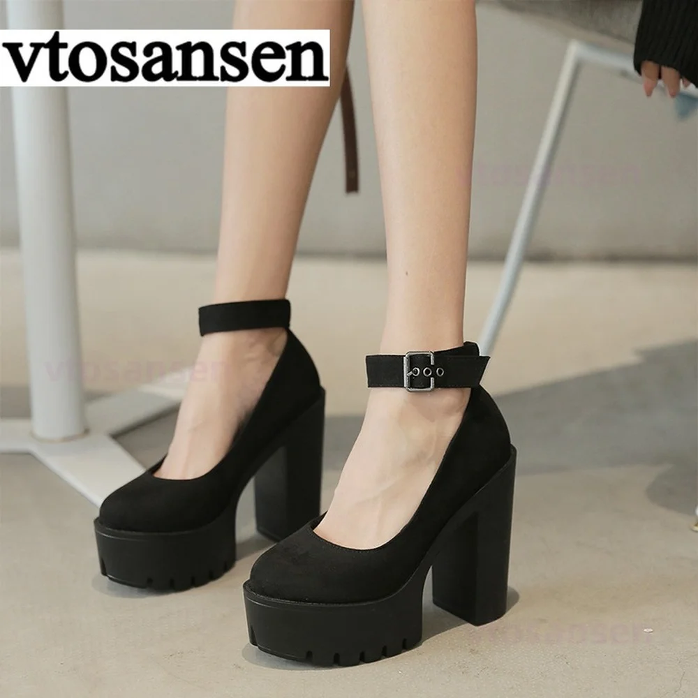 Jual Sepatu Platform Hak Tinggi Blok Chunky Wanita Musim Semi Musim Gugur Sepatu Punk Gotik Pompa Tali Gesper Pergelangan Kaki Untuk Model Klub Malam Perempuan