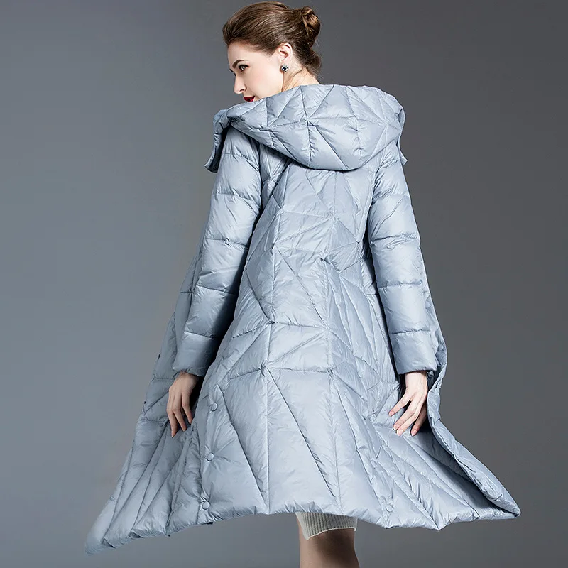 90% White Duck Women's European 2021 Winter New Style Loose Mid-Length Warm Down Jacket Hooded Coat