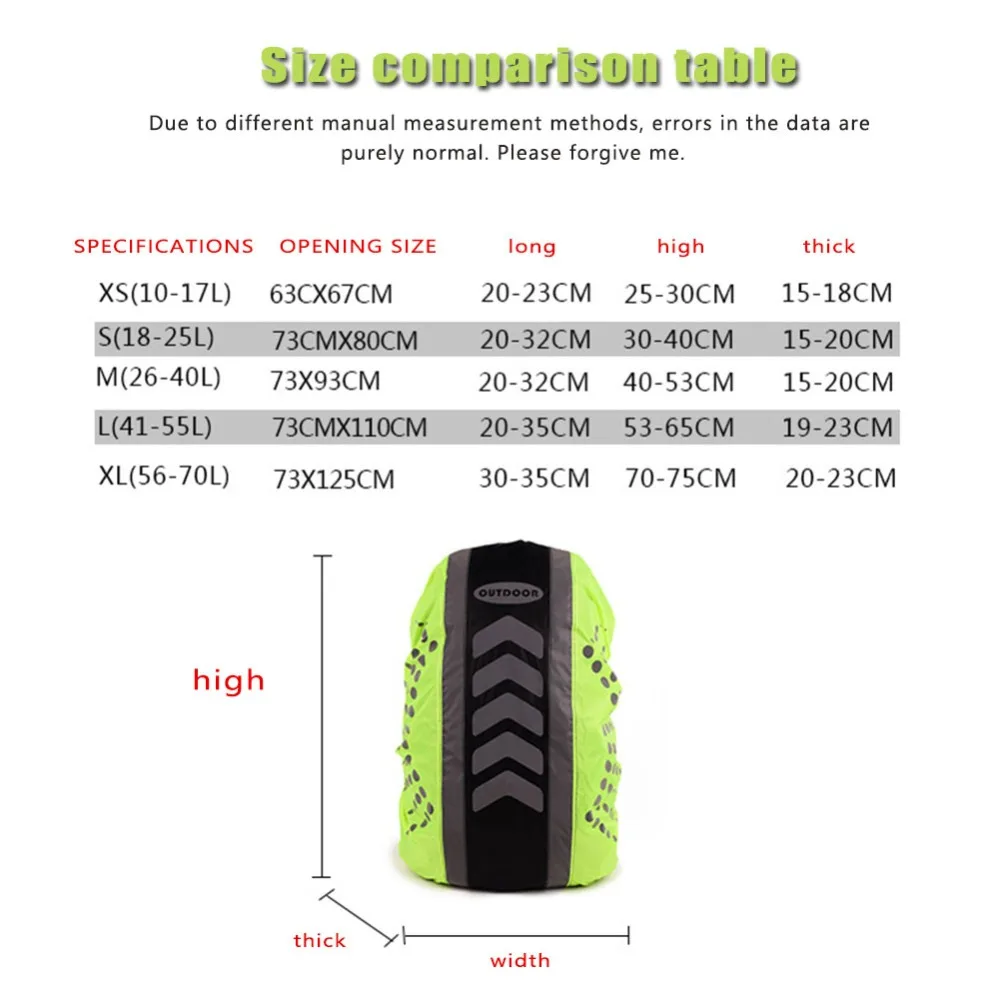 

Reflective Backpack Rainproof Cover 20-55L Outdoor Riding Hiking Backpack Dustproof Waterproof Cover Sports Bag Cover