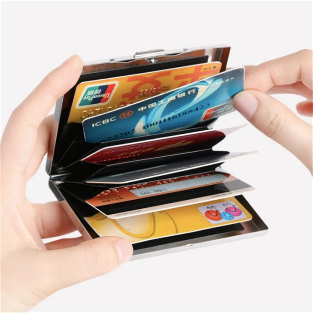 Фото Мужской держатель для карт алюминий металл Rfid блокировка тонкие кошельки Мужской держатель для карт алюминий металл Rfid блокировка тонкие кошельки