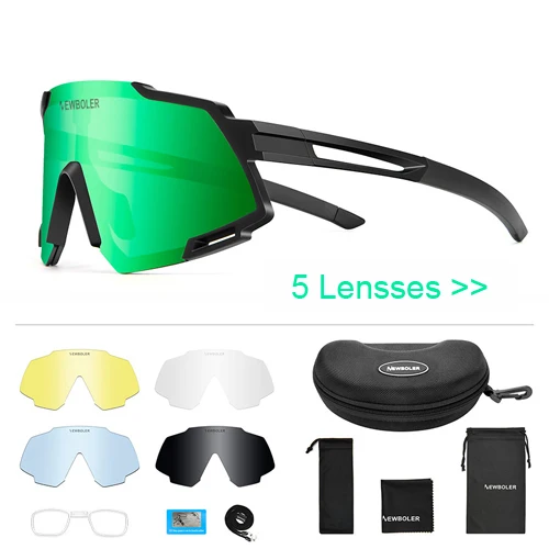 5 lens set green NEWBOLER Polarized 5 Lens Cycling Sunglasses UV400 Mountain Road Bike Eyewear Outdoor Sport Cycling Glasses Bicycle Goggles - Цвет: 5 lens set green
