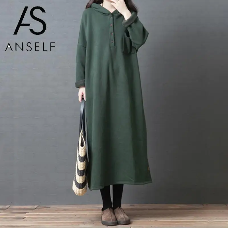 Платье с капюшоном и длинным рукавом для женщин Осеннее/зимнее флисовое платье