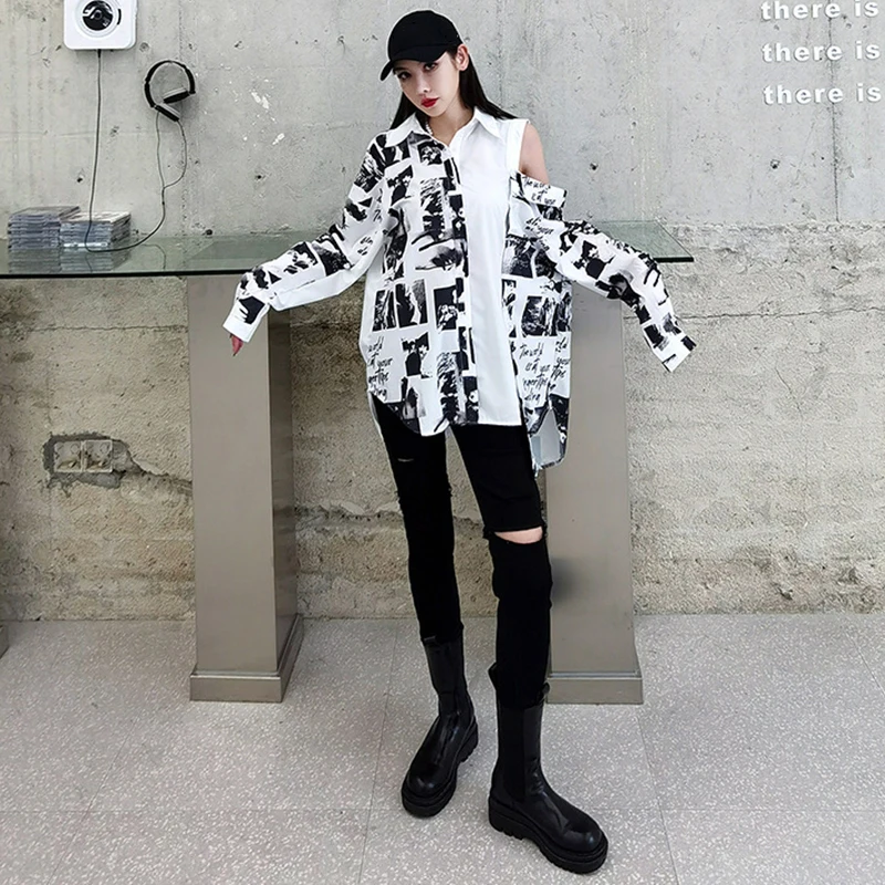 

[EAM] High Waist Black Long Holes Pencil Casual Trousers New Loose Fit Pants Women Fashion Tide Spring Autumn 2021 1DD7732