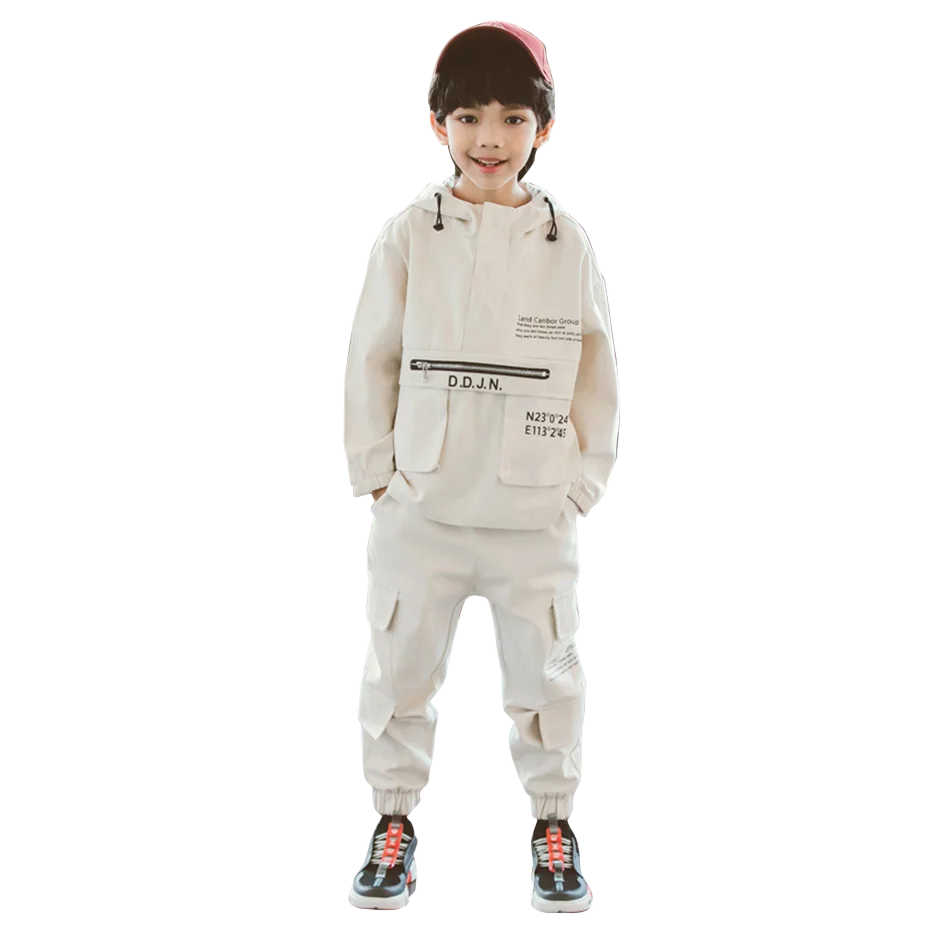 Одежда для мальчиков свободные повседневные толстовки и штаны комплект одежды с