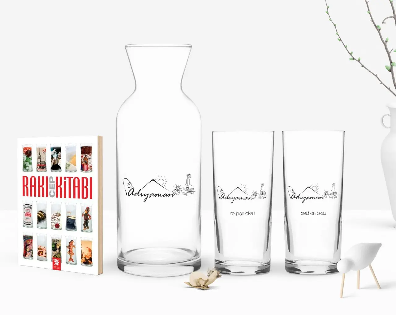 

Персонализированные Цветные принты Adıyaman дизайн туристических двойной Arrack чашки графин и карманная книжка подарок Seti-1