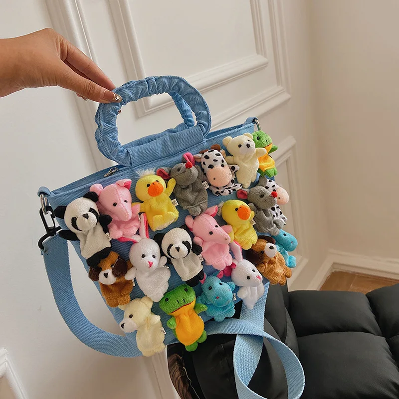 

Женская Холщовая Сумка через плечо с милыми куклами, складная многоразовая сумка для покупок большой вместимости, 2021