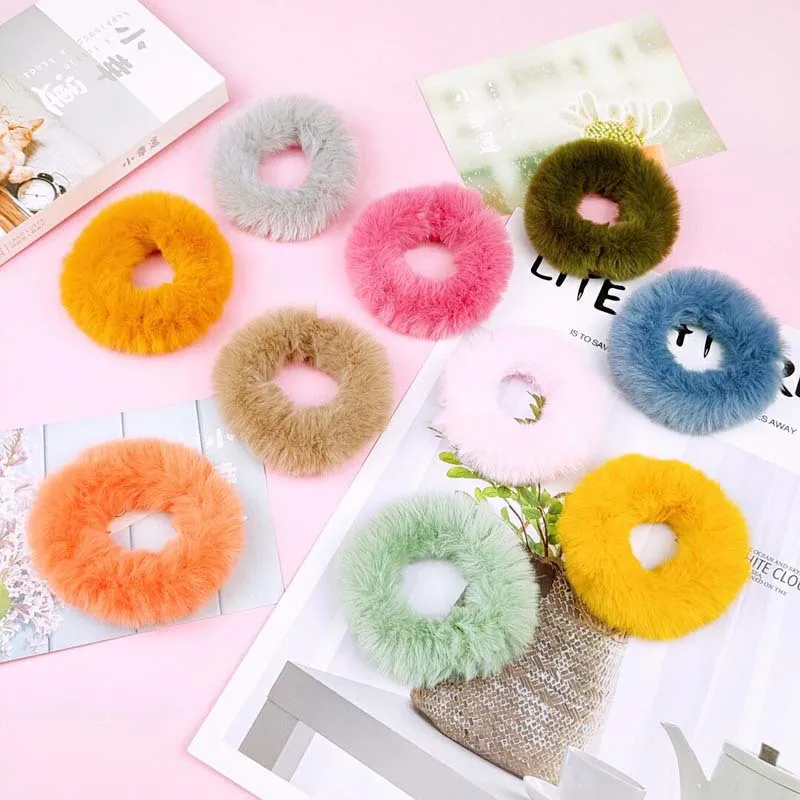 10 шт./лот разноцветные женские резинки для волос из искусственного меха