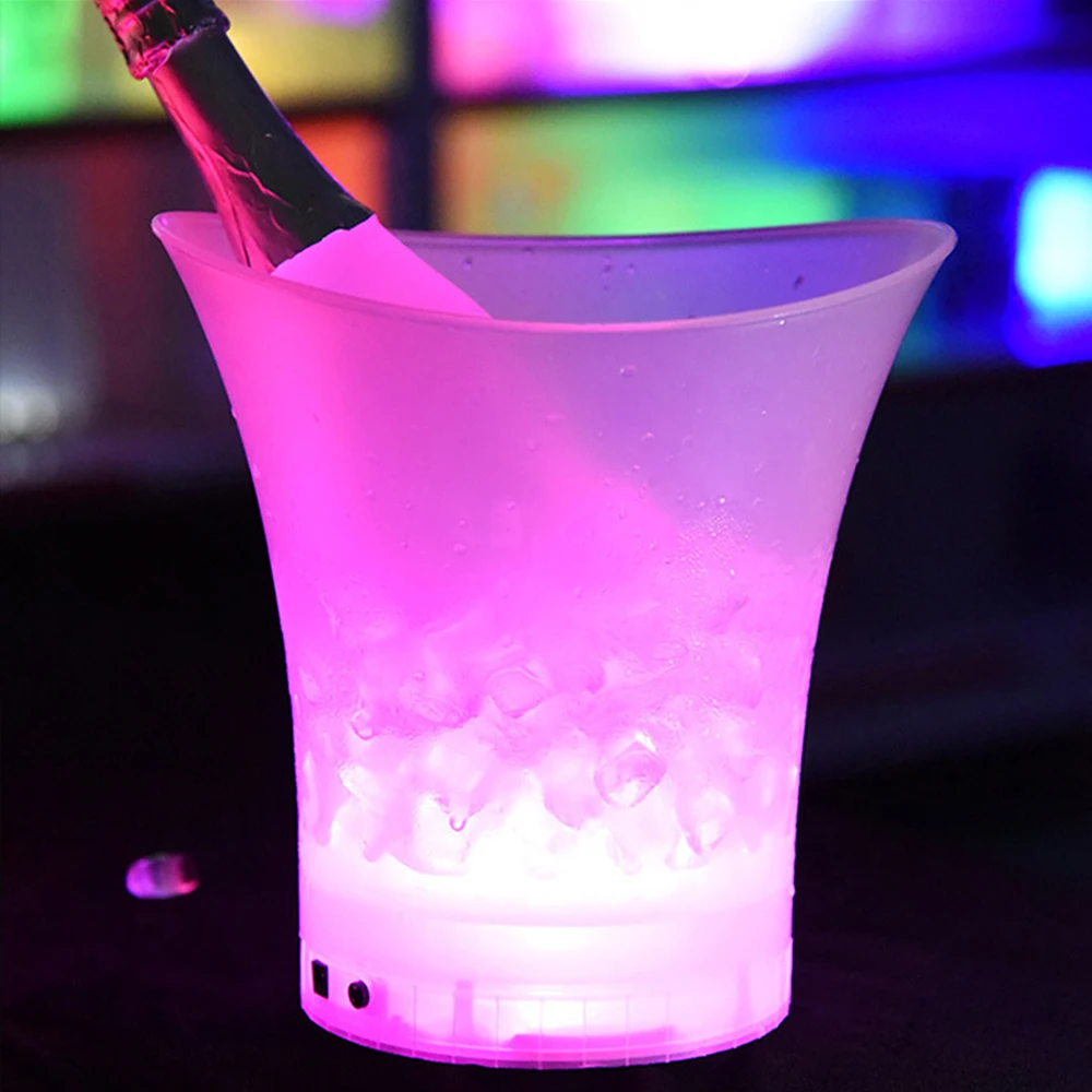 

New LED 5L Waterproof Plastic Ice Bucket 6 Color Bars Nightclubs LED Light Up Champagne Beer Bucket Bars Night Party Ice Bucket