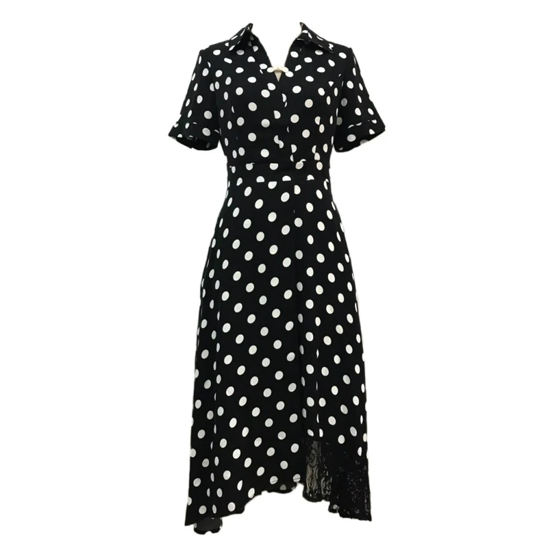 

2020 Summer Print Polka Dot Dress Ladies Short Sleeve Corset Chiffon Casual Dress Women 5XL Large Midi Dress Women Elegant Robe