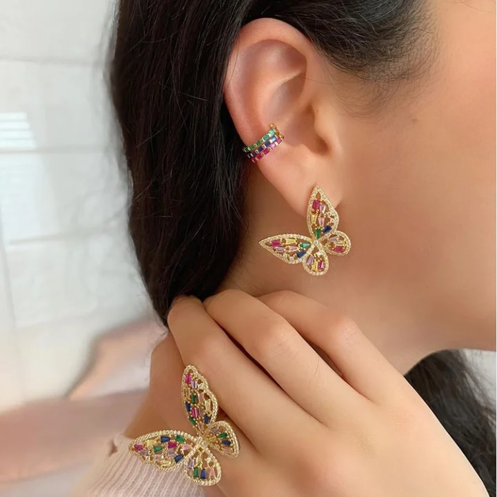 1 шт. Позолоченные Красочные радужные свой камень цирконий простой Минимальный