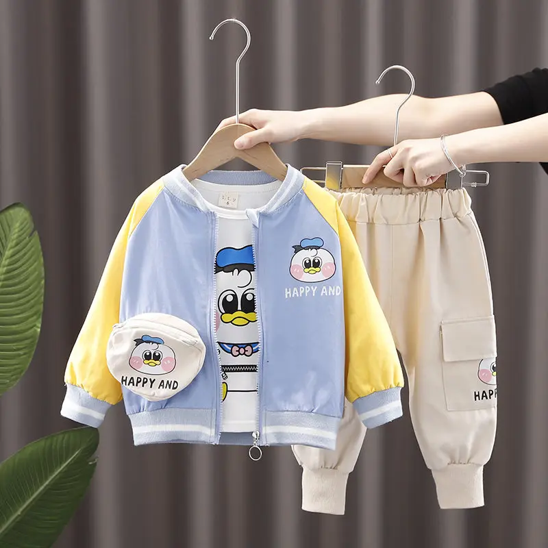 

2022 New Spring Children Sport Clothes Baby Boys Girls Patchwork Cartoon Jacket T Shirt Pants 3Pcs/Sets Kids Infant Tracksuit