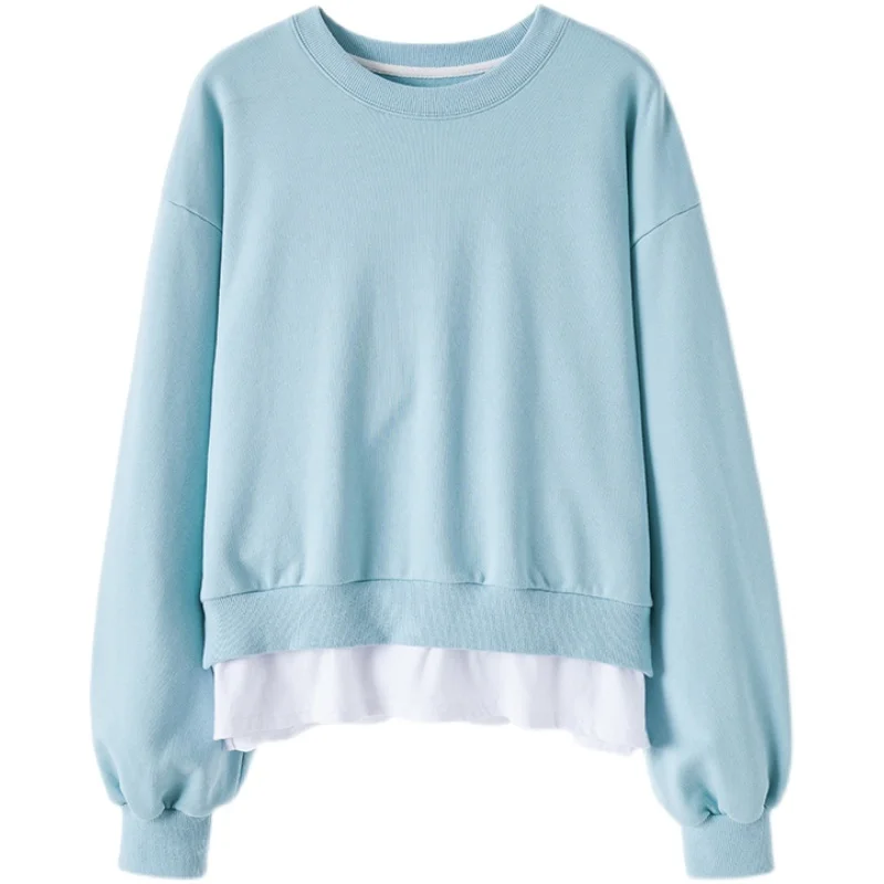 

Женский пуловер с имитацией двух частей, повседневное Свободное пальто в Корейском стиле, сезон осень-зима, 2021