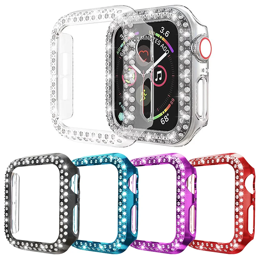 Двойной Алмазный бампер из поликарбоната для Apple Watch 7 Series 6 SE 5 4 3 2 Чехол 41 мм 45 40 44 38