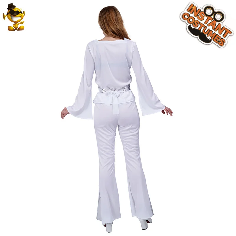 Женский костюм для дискотеки в стиле 70-х нарядное платье белый хиппи косплей